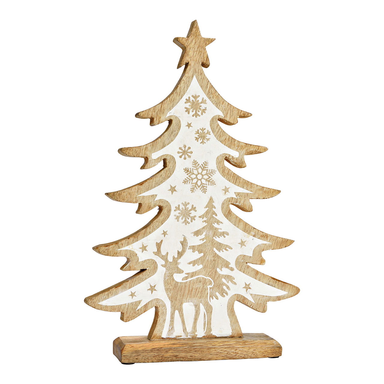 Aufsteller Tannenbaum aus Mangoholz natur, weiß (B/H/T) 28x41x5cm