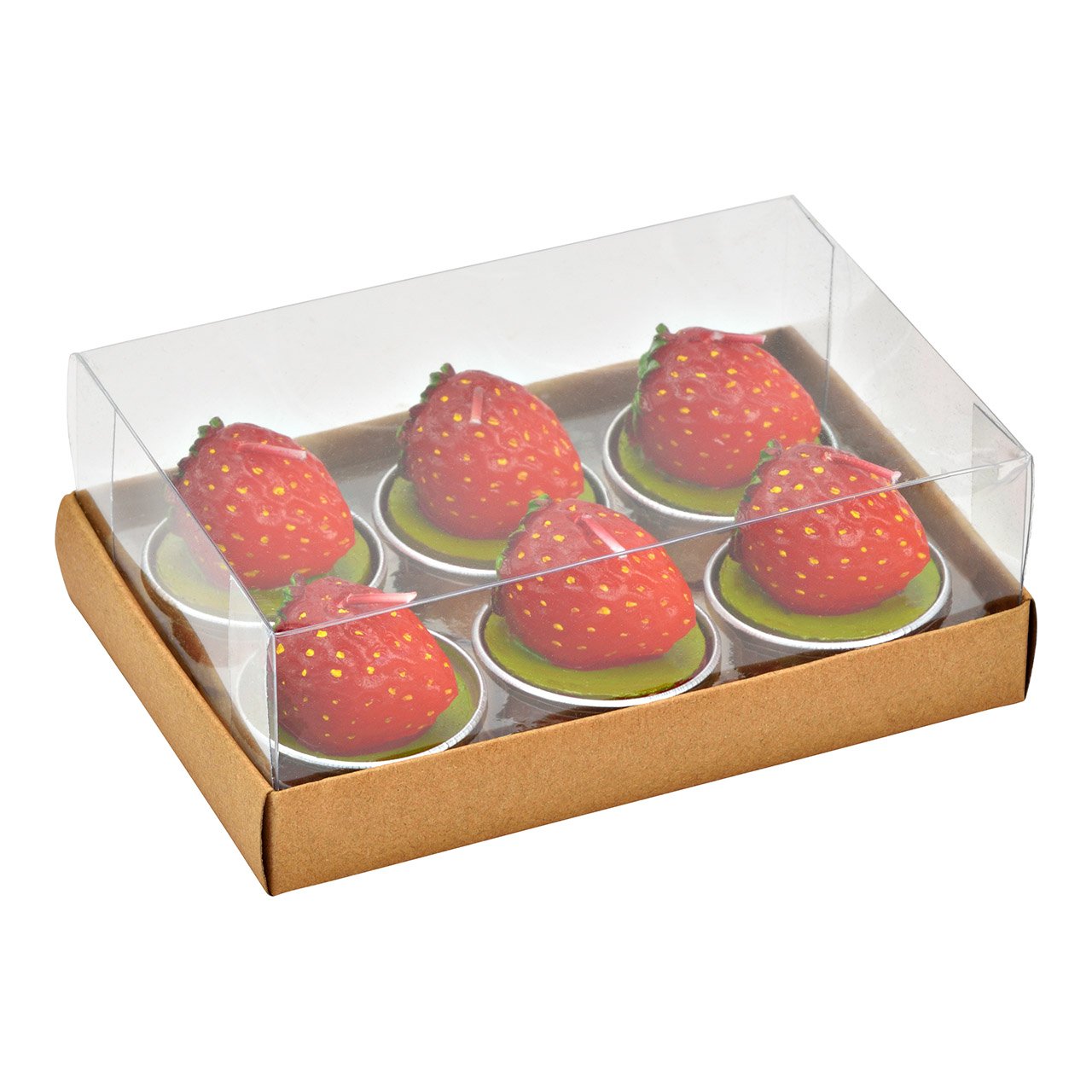 Teelicht Erdbeere aus Wachs, 6-er Set, Rot (B/H/T) 14x6x9cm/4x4x4cm