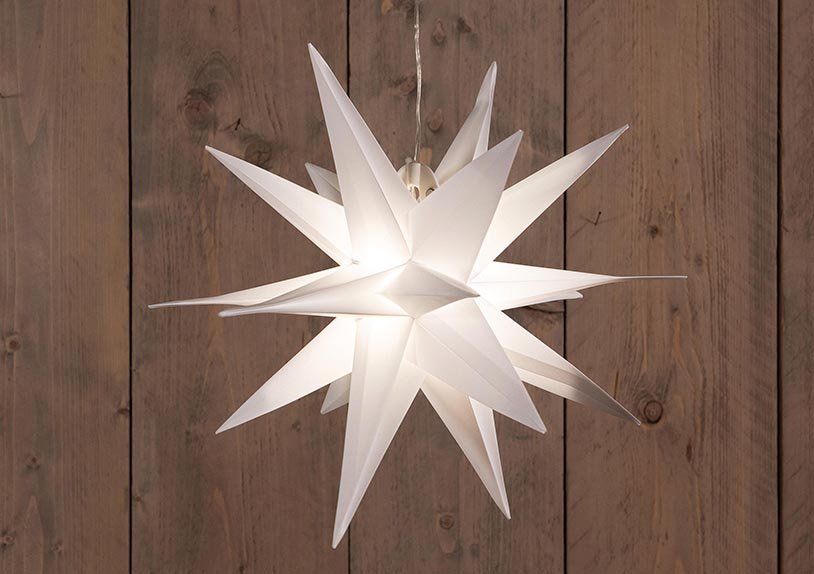 3D Star White 35cm / 10led Warmwhite / 1,5m Transparent Lead / 3xaa Con 6/18h Timer Ip44