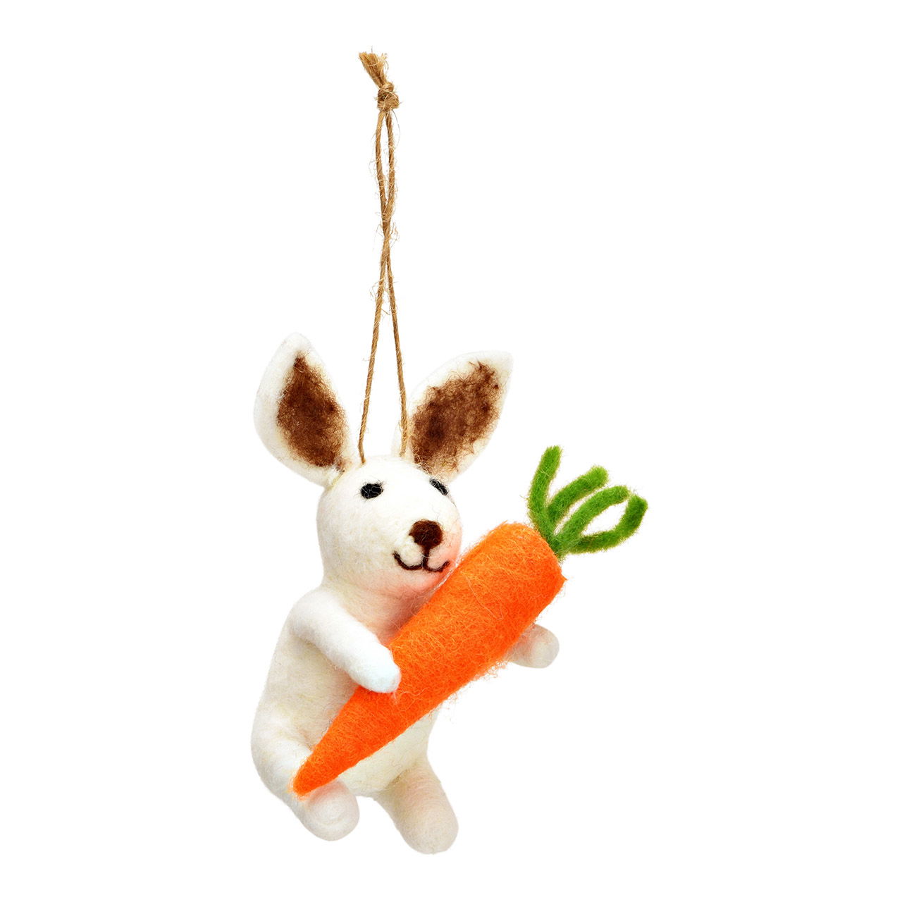 Suspension Lapin en feutre/plastique, blanc/orange (L/H/P) 6x11x6cm