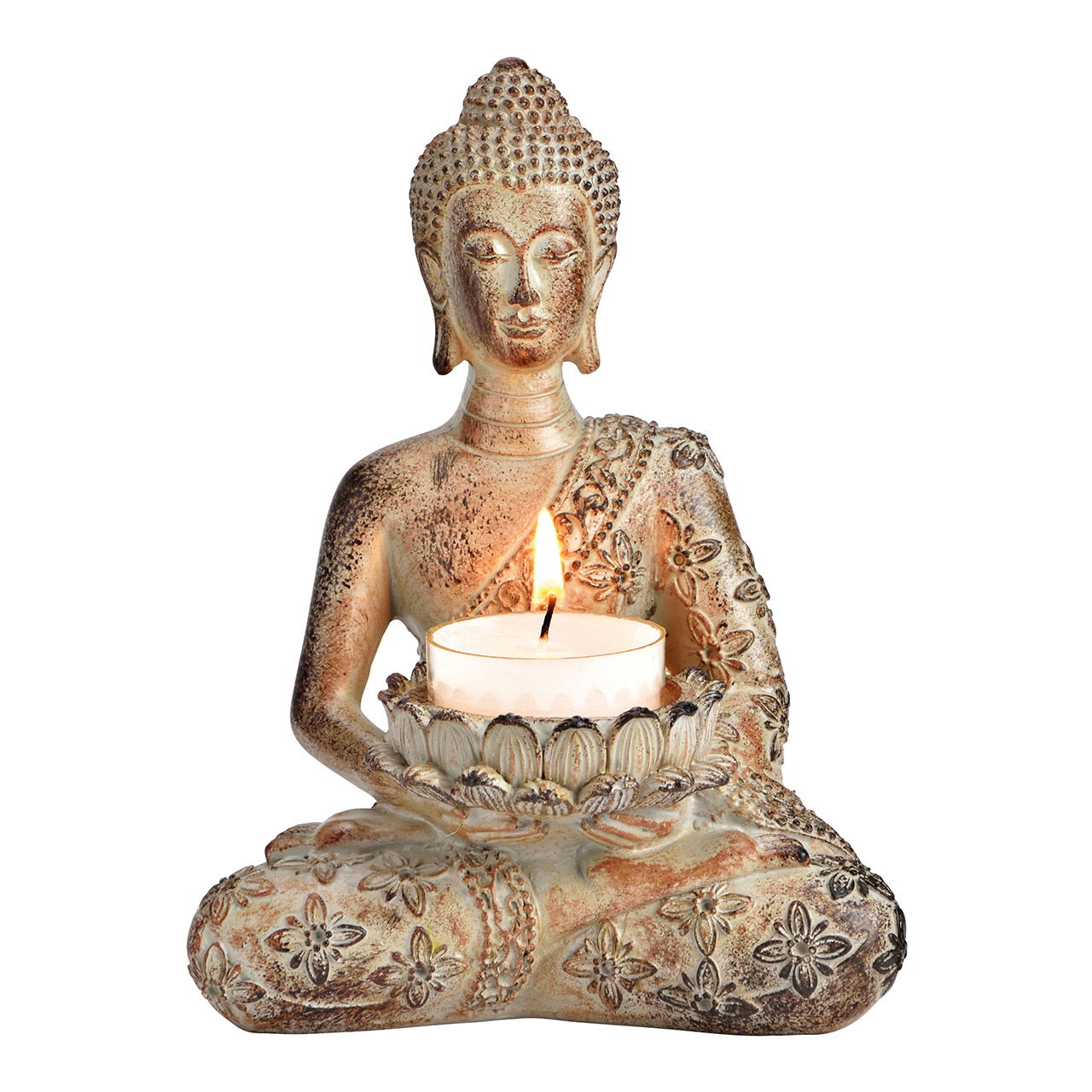 Portacandele Buddha seduto in polietilene grigio (L/H/D) 12x16x10cm