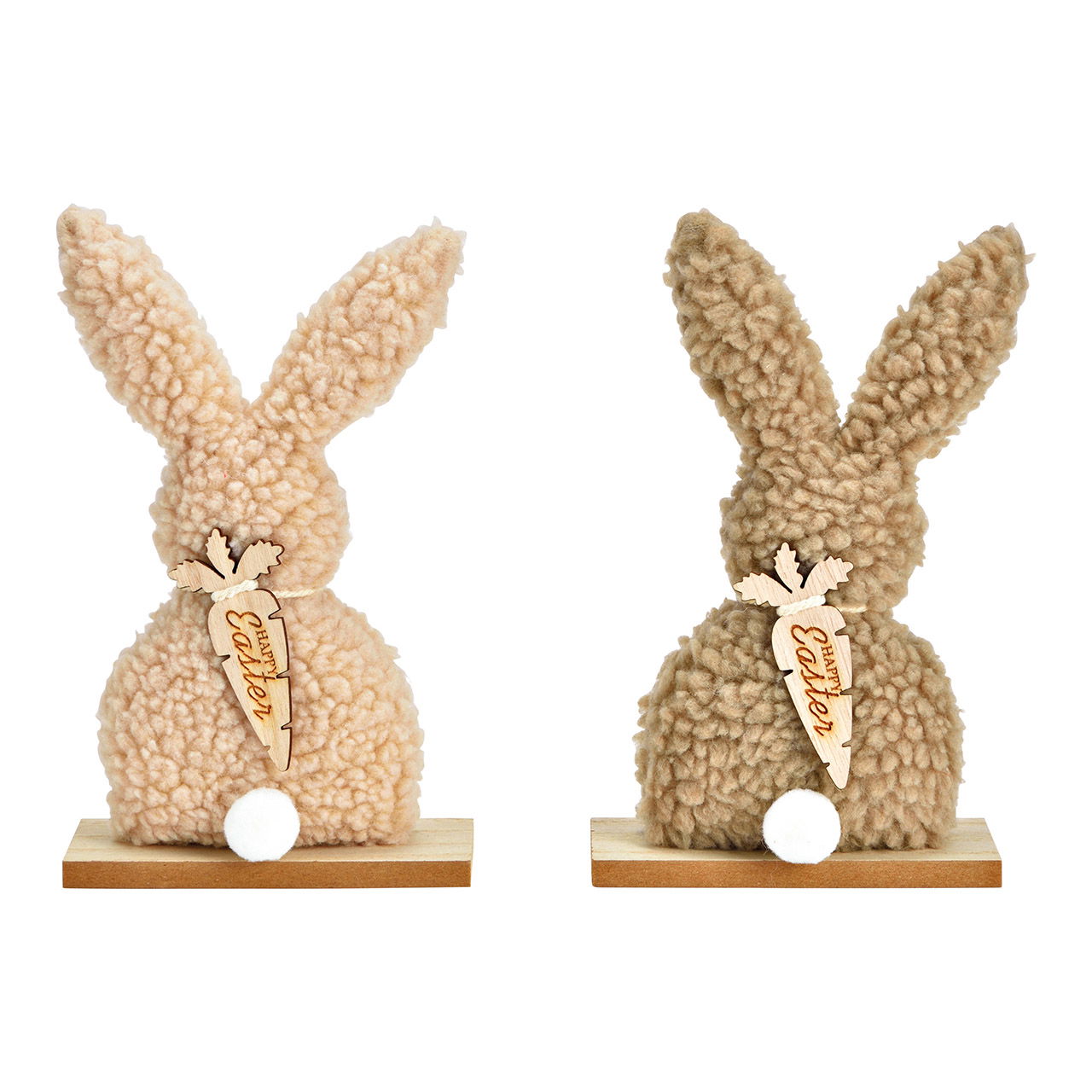 Stand rabbit on wooden base of textile natural 2-fold, (W/H/D) 13x21x5cm