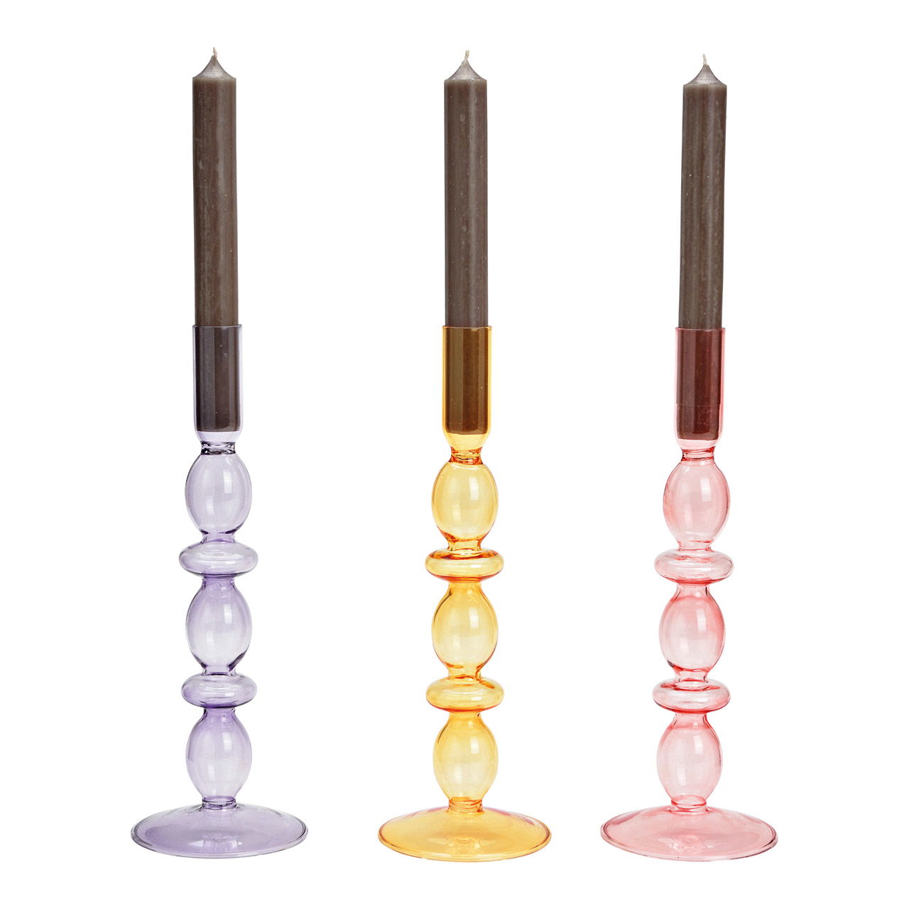 Glass candle holder purple, pink, brown 3-fold, (W/H/D) 9x26x9cm