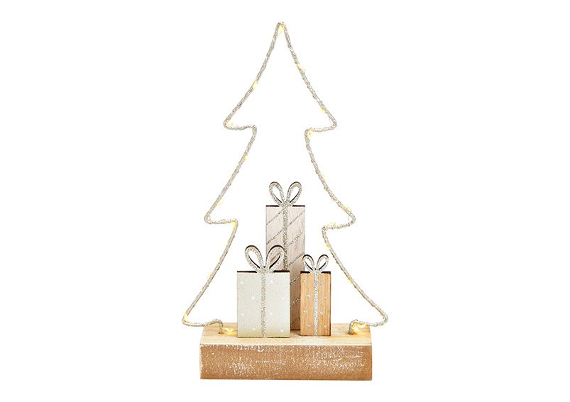 Fir tree with LED light of wood/metal nature (W/H/D) 15x24x6cm