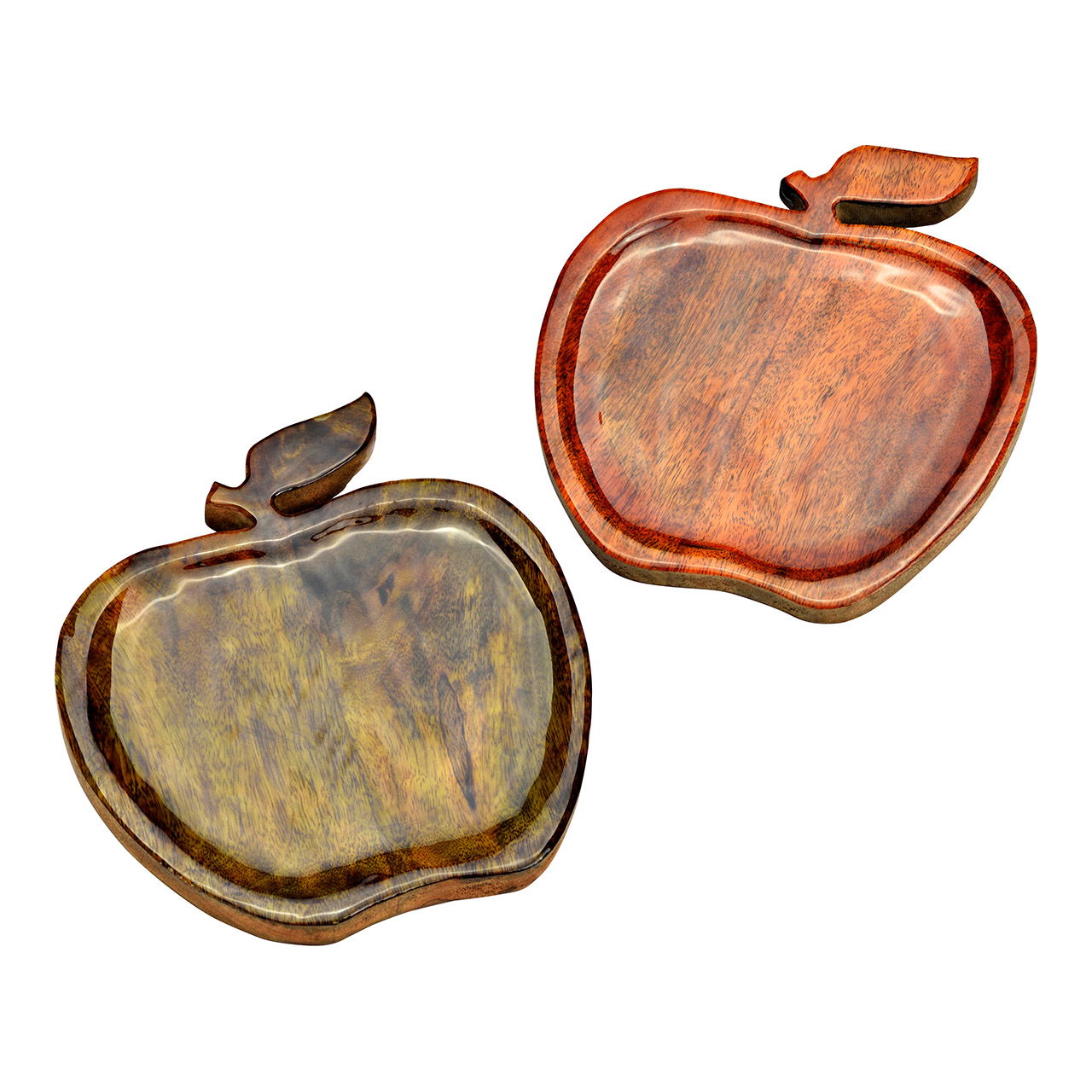 Decorative apple plate made of mango wood, 2-fold, orange/green (W/H/D) 22x24x2cm