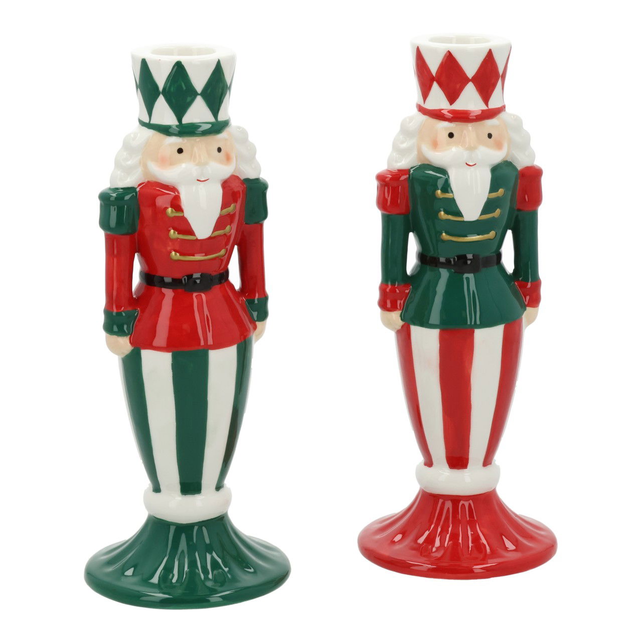 Kerzenhalter Nussknacker aus Keramik Rot/Grün 2-fach sortiert (B/H/T) 8.9x22x8.9cm Nussknacker, Person