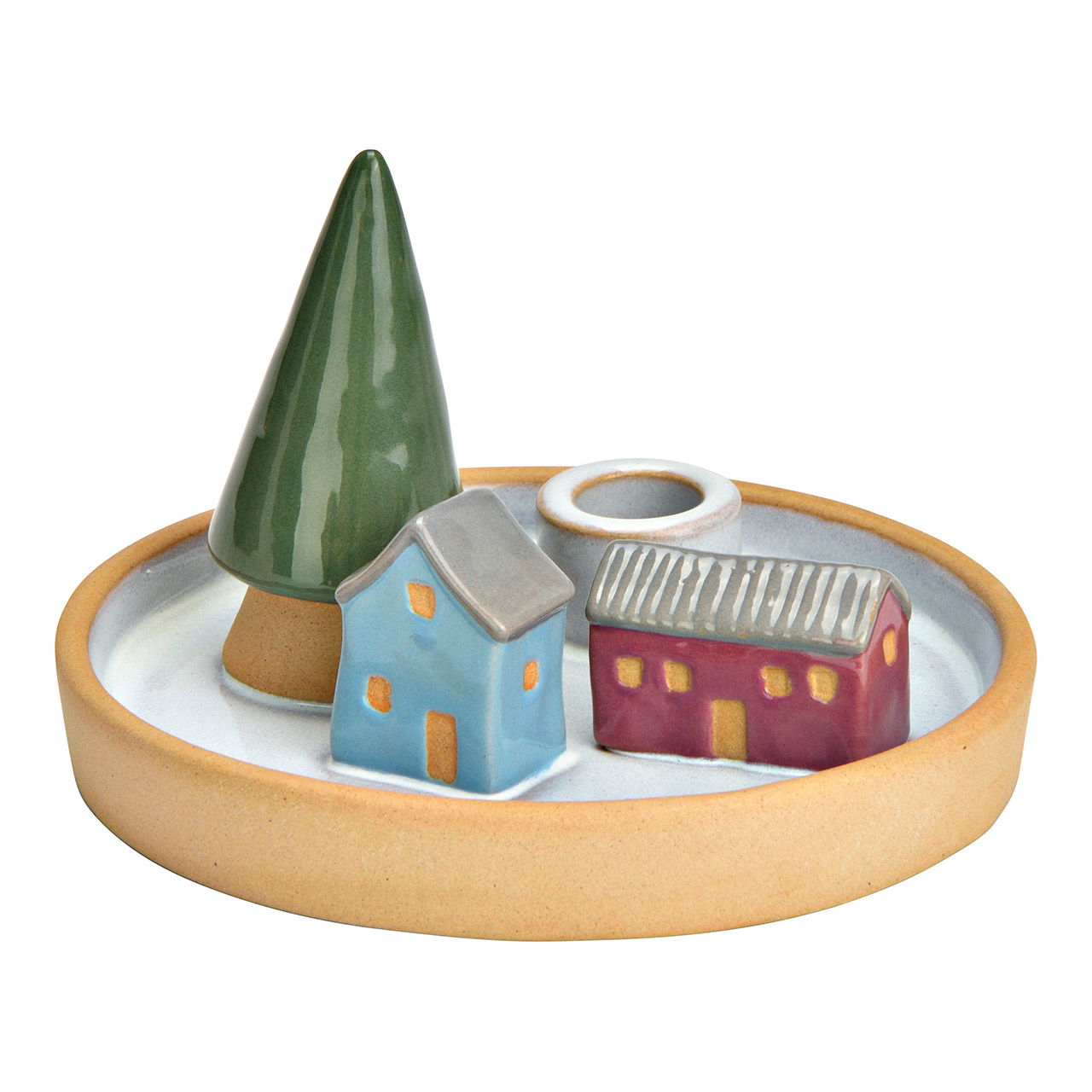 Chandelier Sapin, maisons en faïence, multicolore (L/H/P) 17x9x17cm