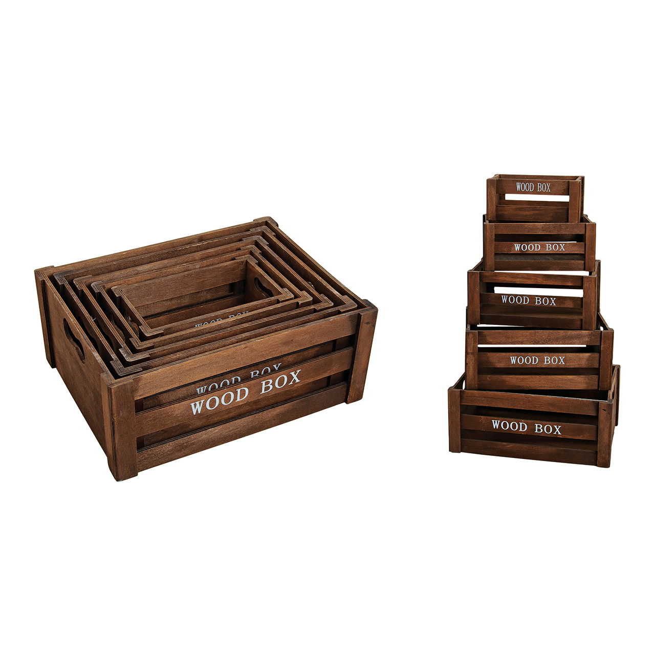 Set de caisses en bois marron, 5 pièces, L37 x P28 x H15 cm Set de caisses en bois marron, 5 pièces, L37 x P28 x H15 cm