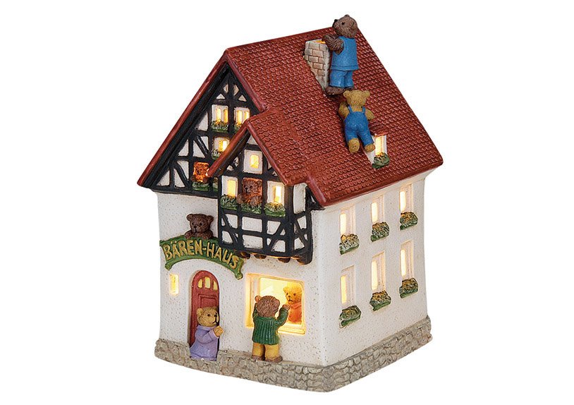 Windlicht-Haus Bären-Haus aus Porzellan, B12 x T10 x H18 cm
