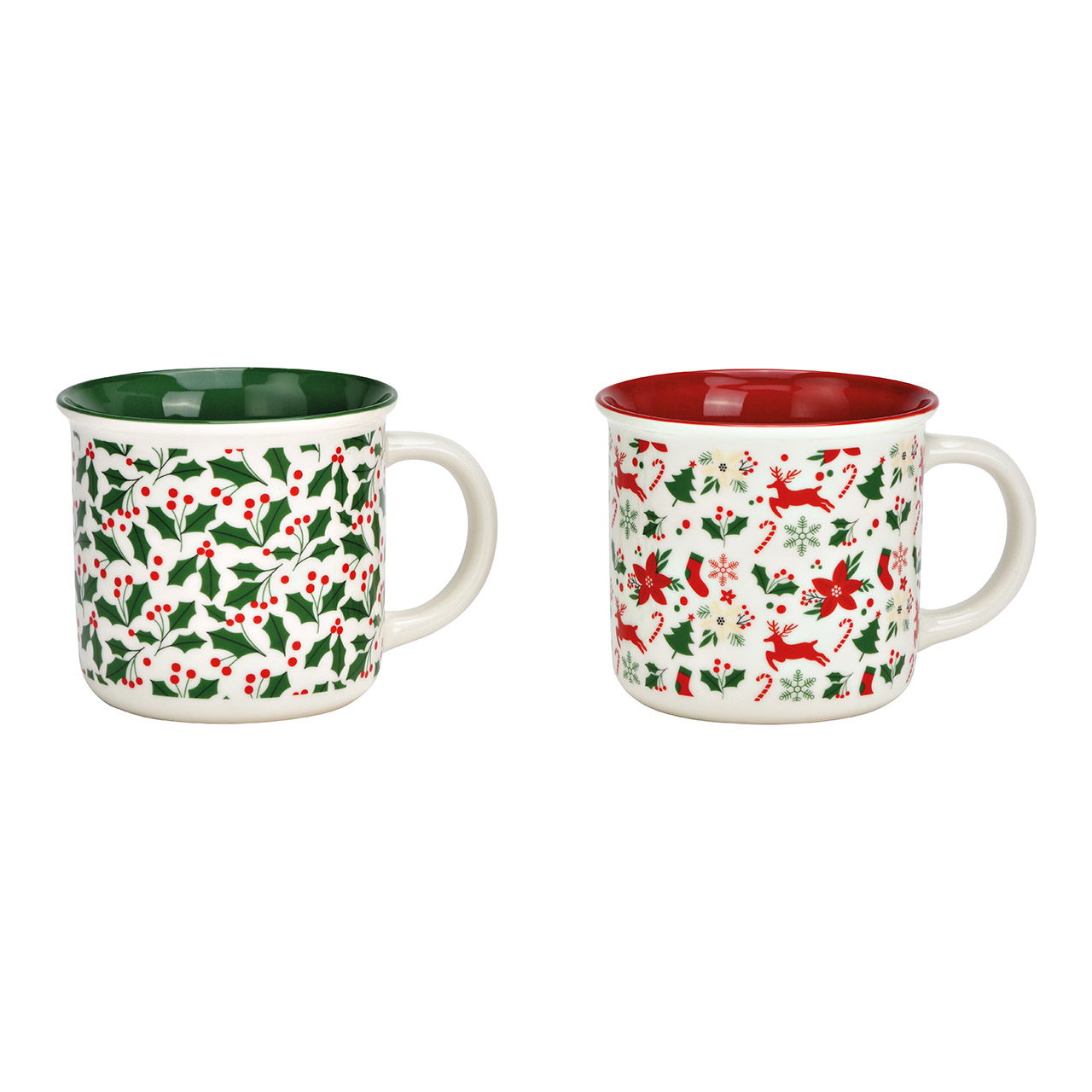 Mug Christmas decoration made of porcelain, 2-fold, red/green 2-fold (W/H/D) 13x8x10cm Pokal, Kunst, Porzellan, Töpferei