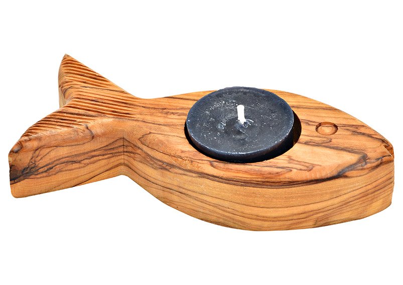 Portacandela a forma di pesce in legno d'ulivo marrone (L/H/D) 13x2x5cm