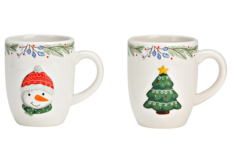 Tazza, albero di Natale, pupazzo di neve in ceramica colorata a 2 pieghe, (L/H/D) 12x10x8cm 300ml