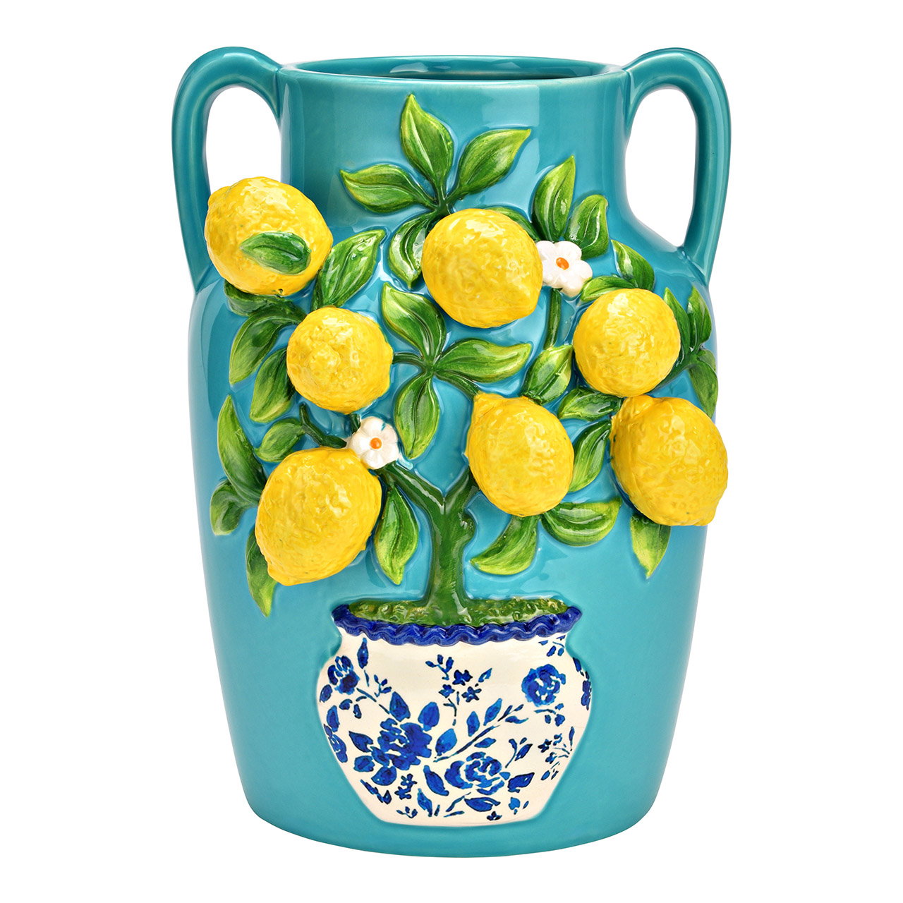 Vase mit 3D Zitronen Dekor aus Keramik, Bunt (B/H/T) 20x26x20cm Vase mit 3D Zitronen Dekor aus Keramik, Bunt (B/H/T) 20x26x20cm