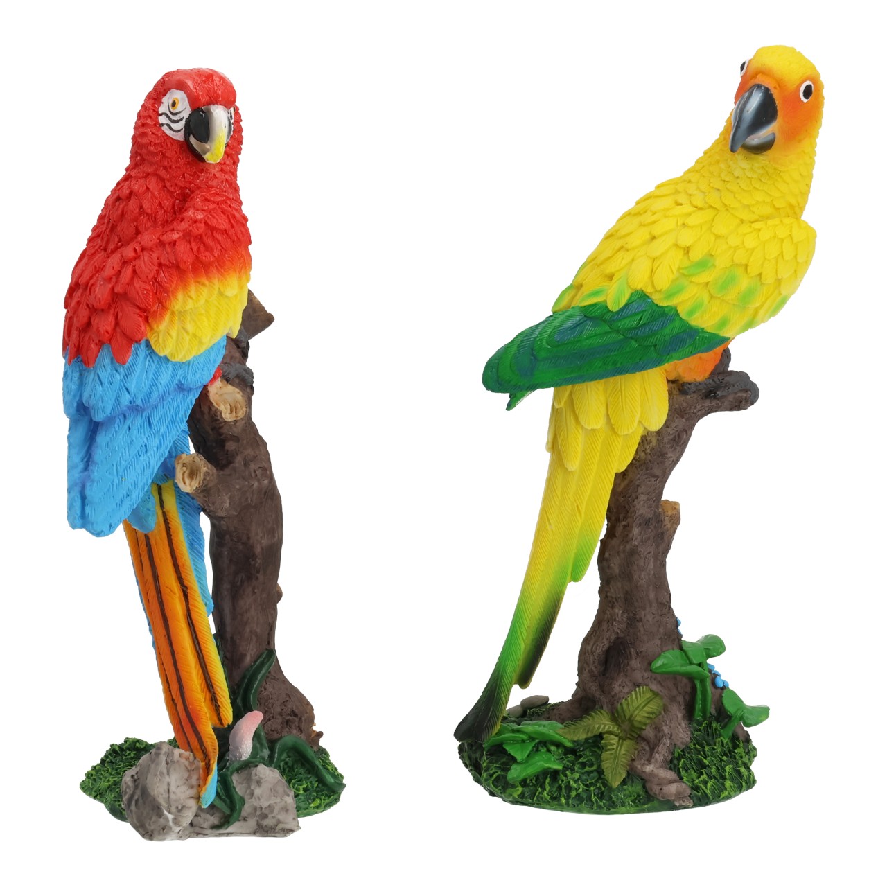 Papagei Figur, Farbige Papageien, Exotische Vogelfigur, Dekorationsfigur, Vogelstange