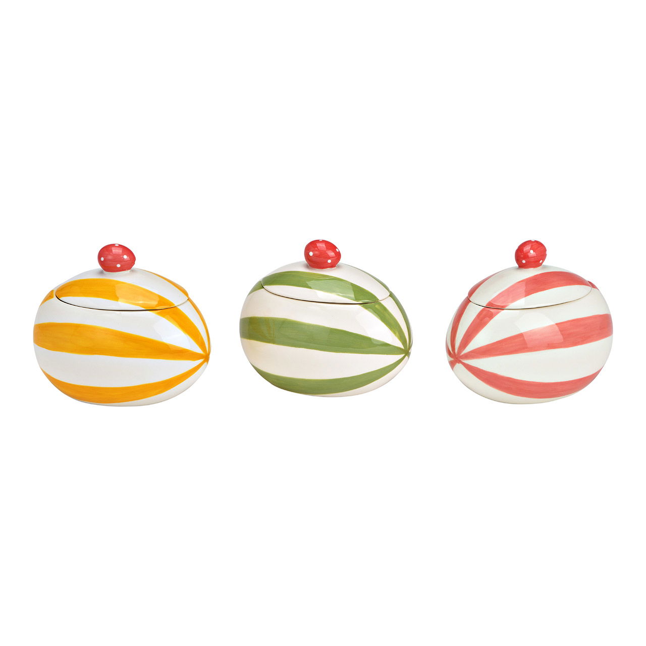 Oval striped ceramic box, colorful 3-fold, (W/H/D) 12x11x9cm