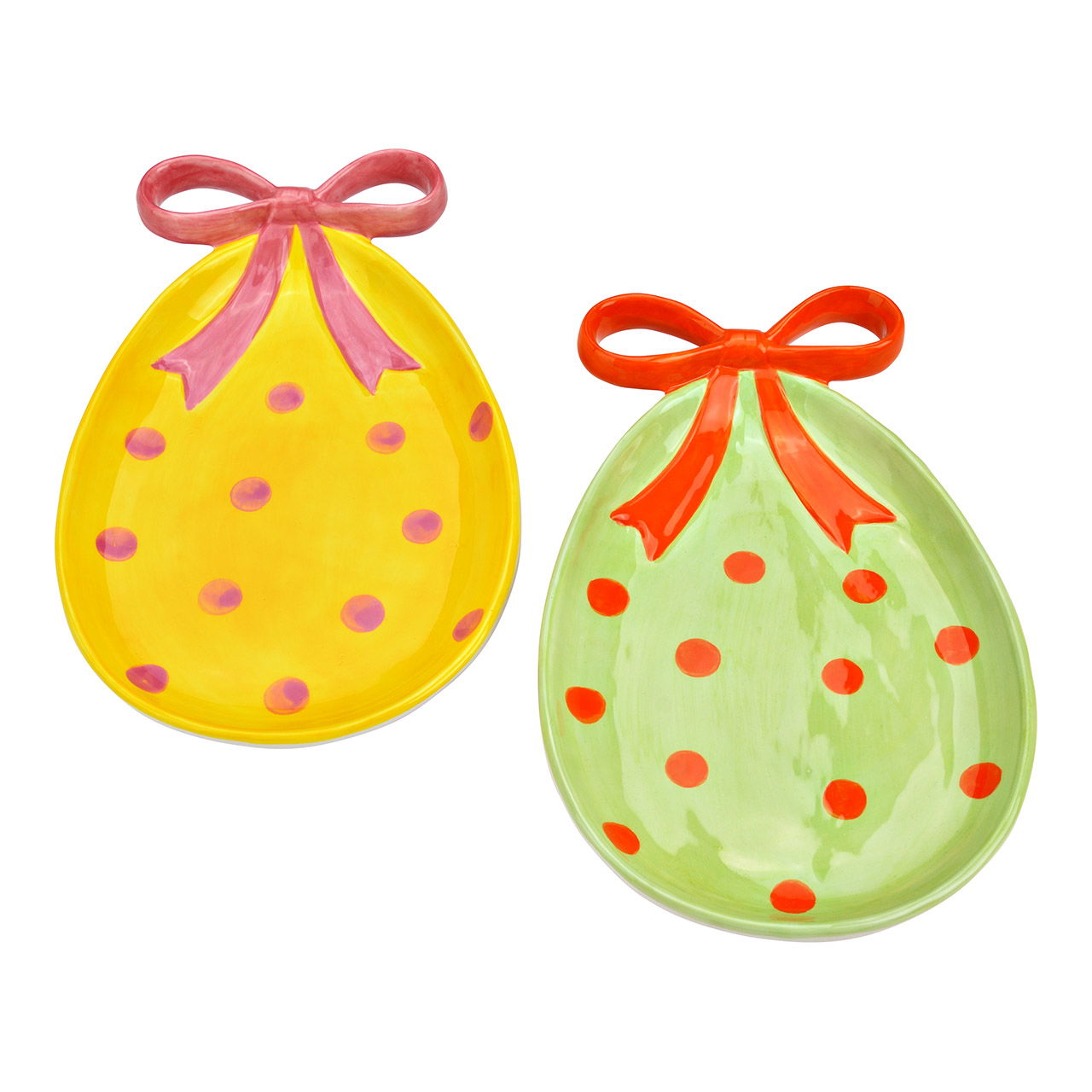 Piatto decorativo in ceramica, con fiocco, 2 pieghe, giallo/verde (L/H/D) 17x25x4cm