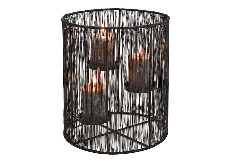 Portacandele per 3 candele in metallo nero (L/H/D) 28x37x28cm