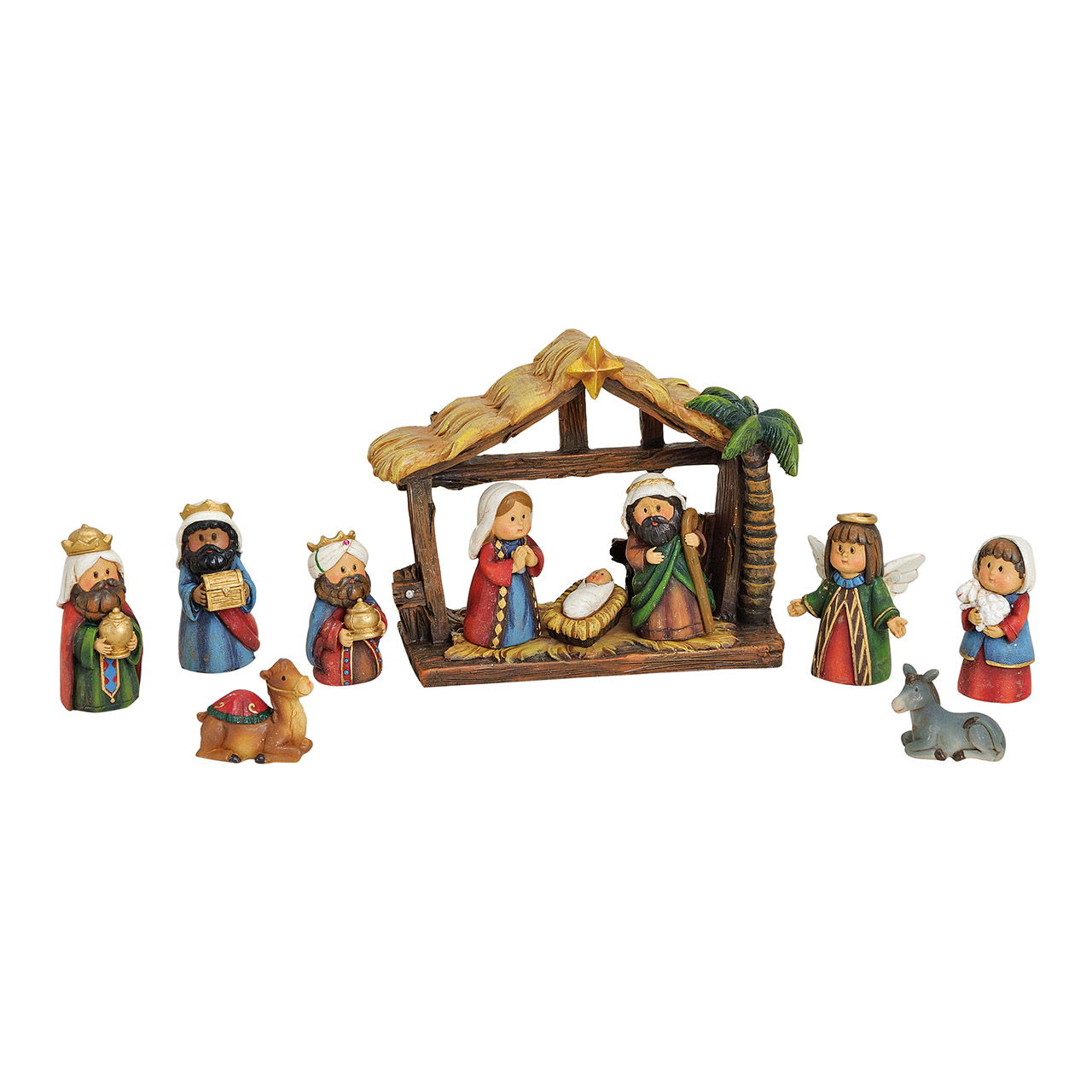 Set de personnages de crèche en poly, 11 pièces, 2-9 cm