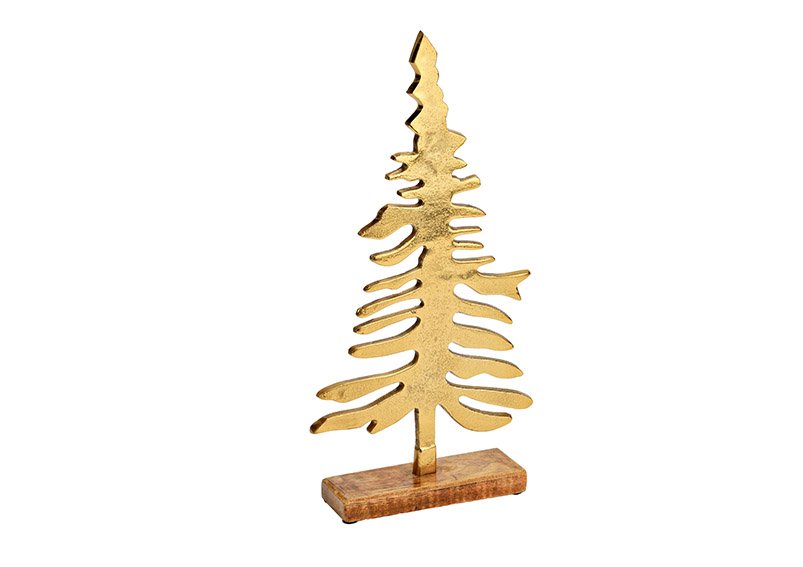Aufsteller Tannenbaum auf Mangoholz Sockel aus Metall champagner gold (B/H/T) 20x40x6cm