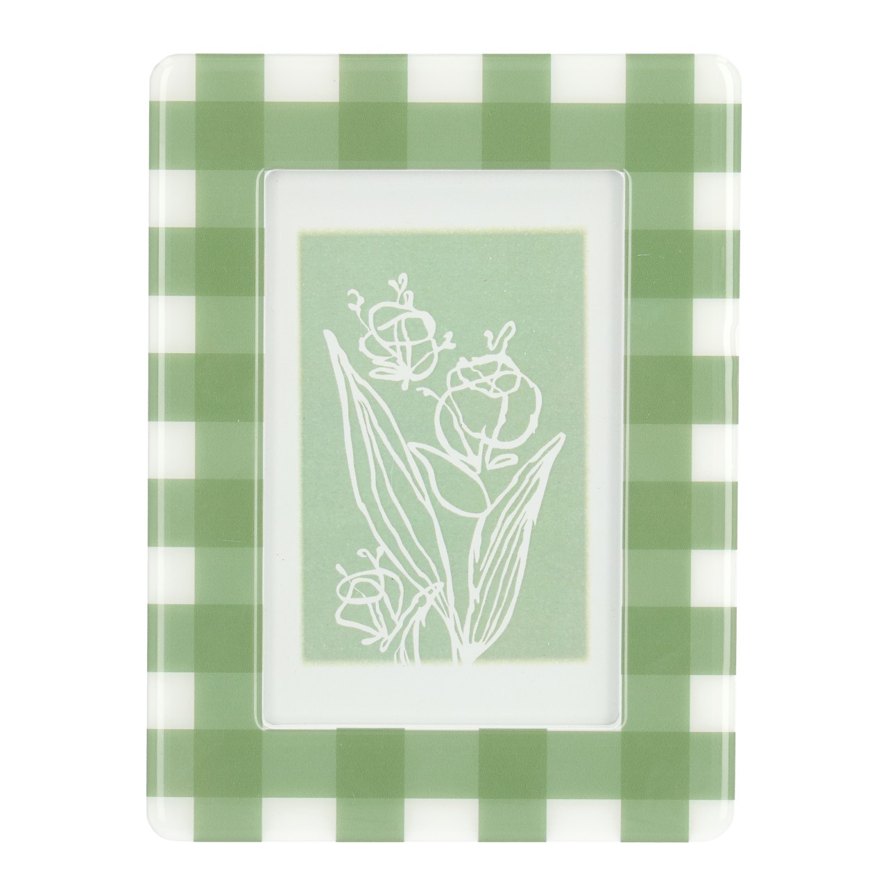 Teller, Tellerplatte, Gingham Muster, Grün, Blumenmotiv