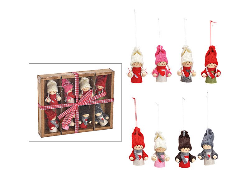 Set de suspensions Enfant d'hiver 4x7x3cm en textile Multicolore Set de 8, (L/H/P) 20x16x3cm