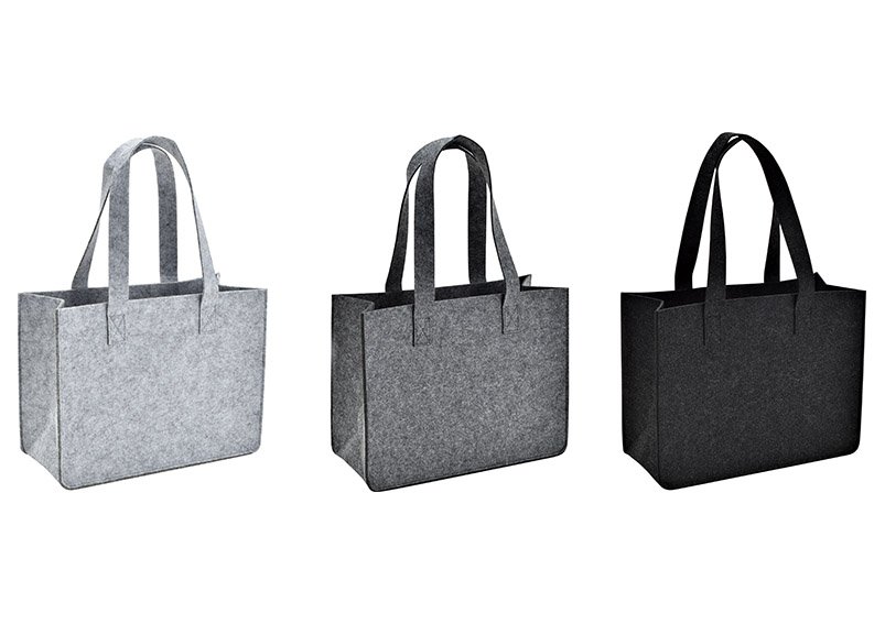 Bag with handle of felt grey 3-fold, (W/H/D) 35x27x15cm