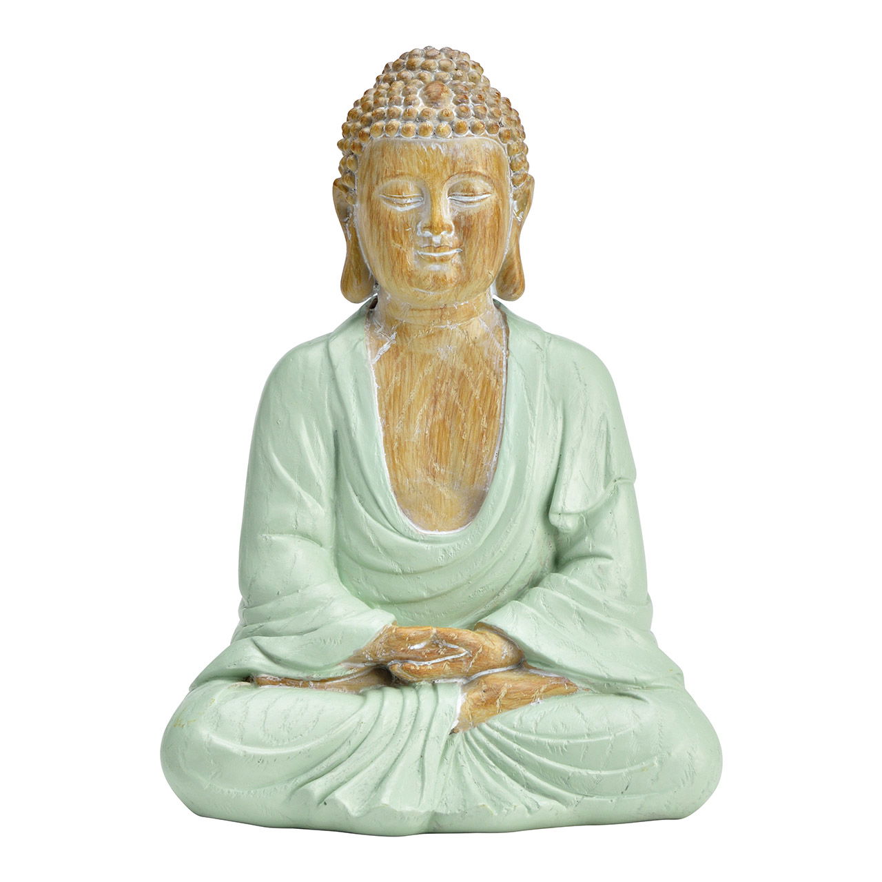 Bouddha en poly vert (L/H/P) 14x18x10cm