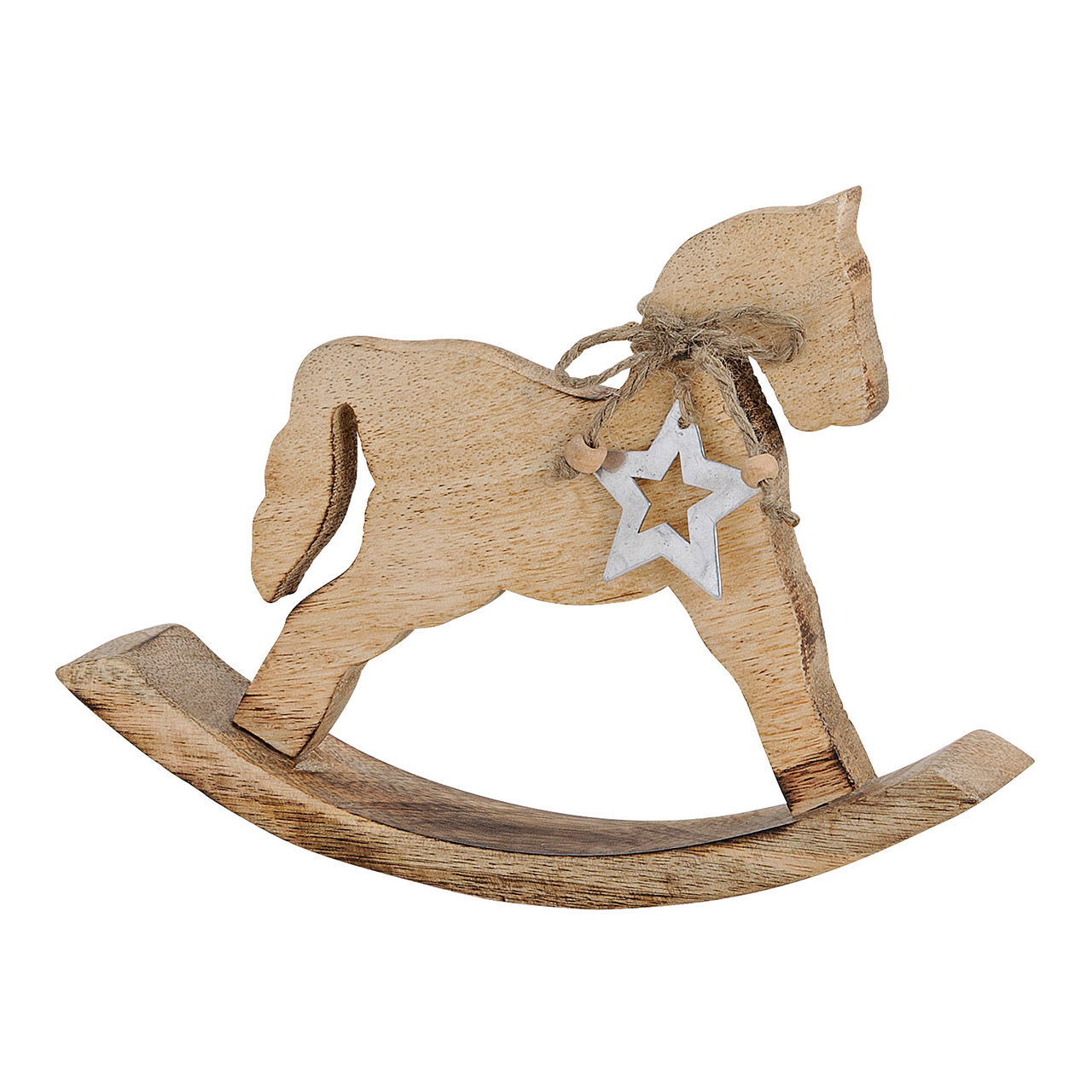 Cavallo a dondolo di legno di mango con ciondolo a stella in metallo marrone (L/H/D) 24x17x3cm