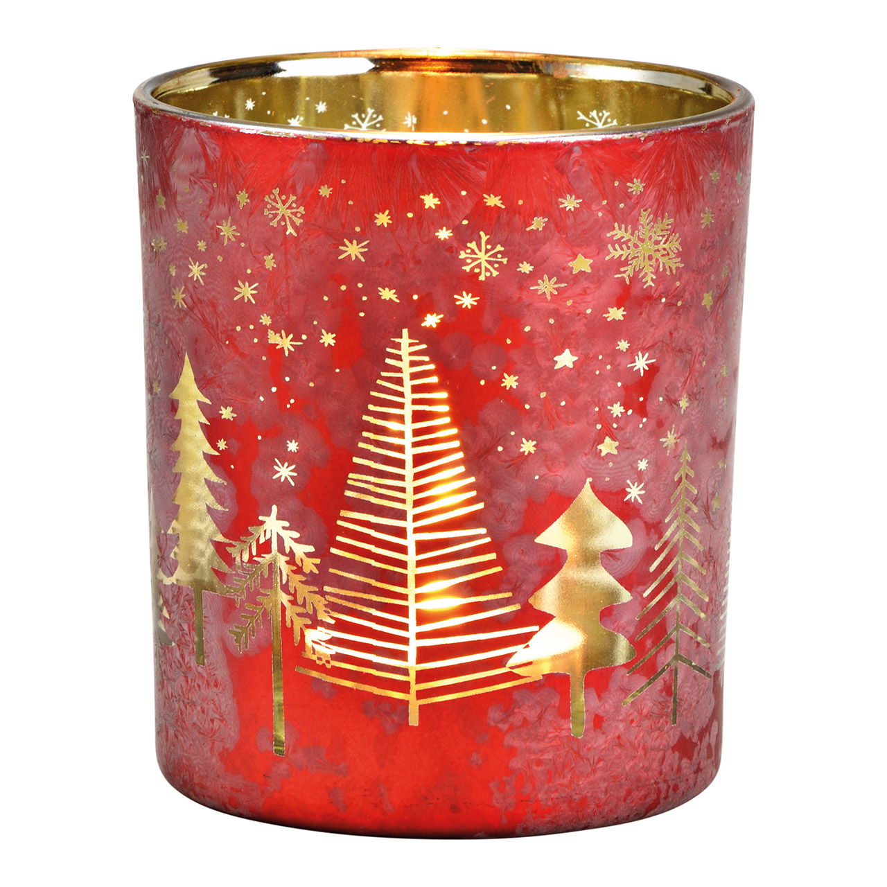 Windlicht Tannenbaum Dekor aus Glas Rot, gold (B/H/T) 9x10x9cm