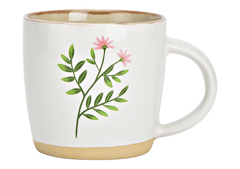 Jumbo mug stoneware flower decor white (W/H/D) 14x10x10cm 555ml