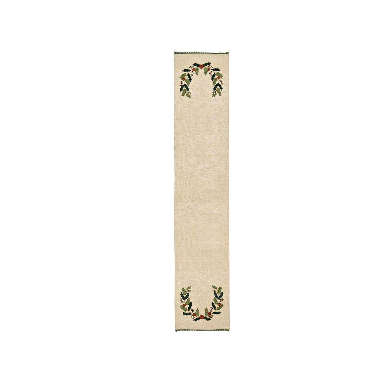 Runner da tavola con ricamo di ghirlande di lino, beige (L/H) 35x18cm Runner da tavola con ricamo di ghirlande di lino, beige (L/H) 35x18cm