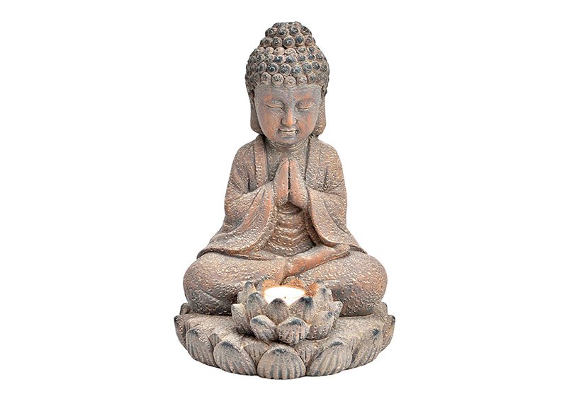 Buddha mit Teelichthalter aus Magnesia antique braun (B/H/T) 21x31x21cm