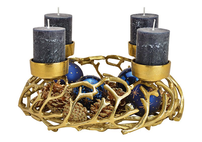 Advent wreath, candle holder made of aluminum gold (w / h / d) 38x15x38cm