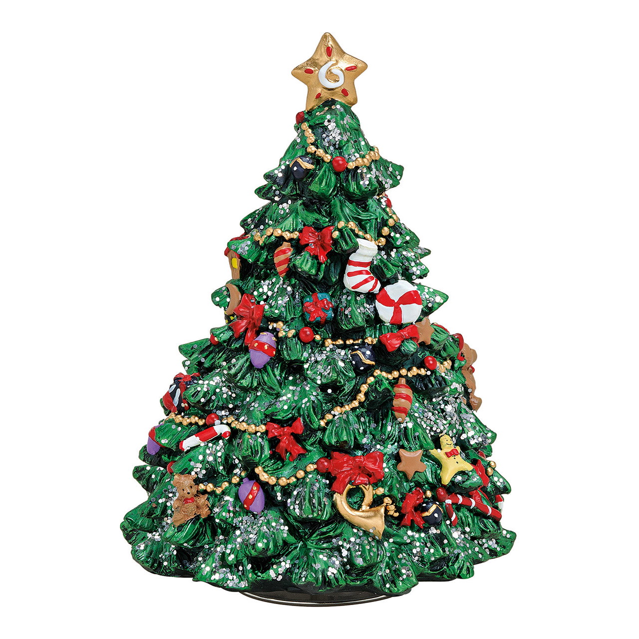 Spieluhr Tannenbaum aus Poly (B/H/T) 16x12x16 cm Weihnachtsbaum, Deko, Kunststoff, grün, Baumspitze