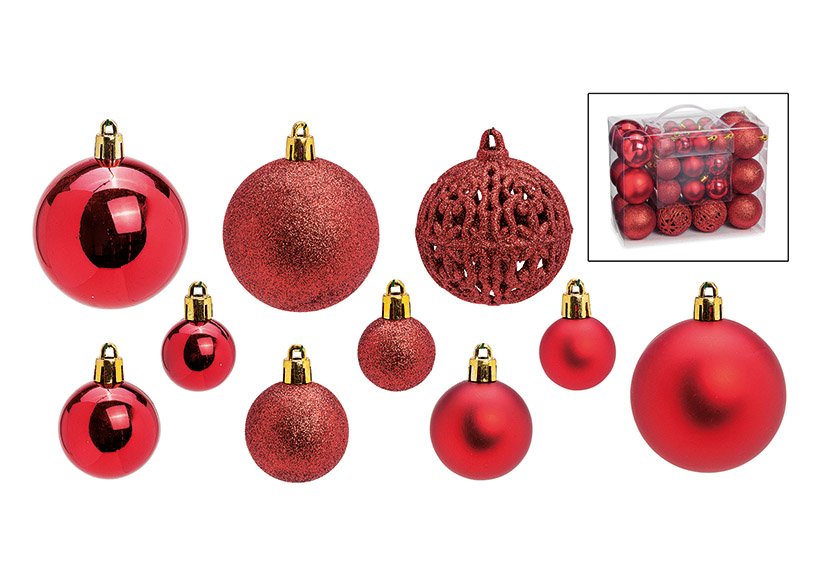 Set de boules de Noël en plastique Rouge Set de 50, (L/H/P) 23x18x12cm Ø 3/4/6 cm