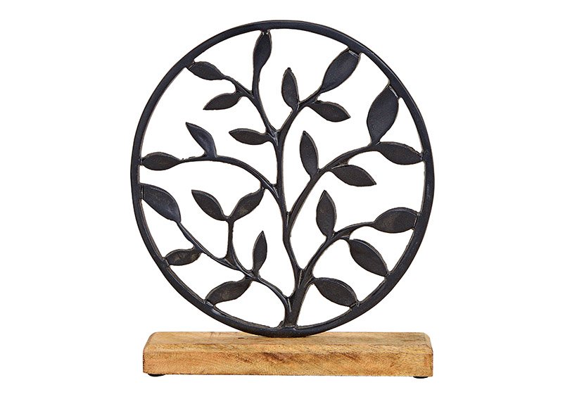 Albero in un cerchio, su base di legno di metallo Nero (L/H/D) 25x29x5cm