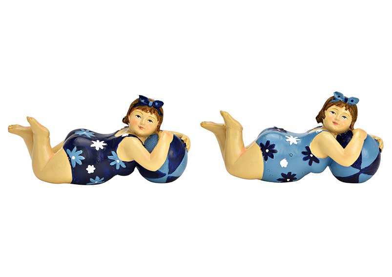 Vrouw in zwemkleding liggend van poly blauw 2-voudig, (B/H/D) 11x5x4cm