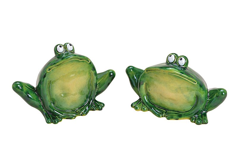 Frosch glänzend aus Keramik Grün 2-fach, (B/H/T) 20x12x14cm