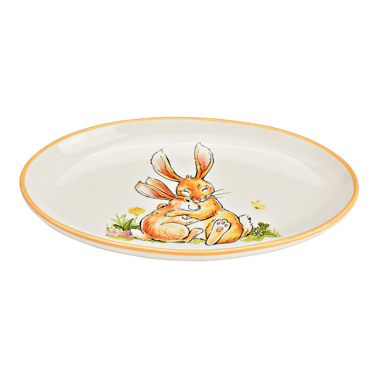 Serving plate rabbit decor ceramic apricot, white (W/H/D) 29x3x19cm