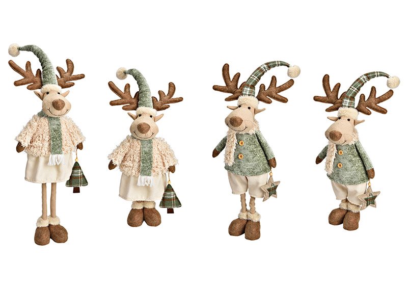Elk with telescopic legs made of textile green 2-fold, (W/H/D) 23x69x10cm, 23x80x10cm