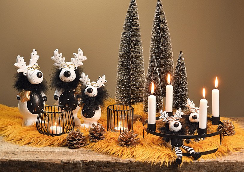 Advent arrangement, candle holder for 4 candles made of metal black (w / h / d) 25x8x25cm