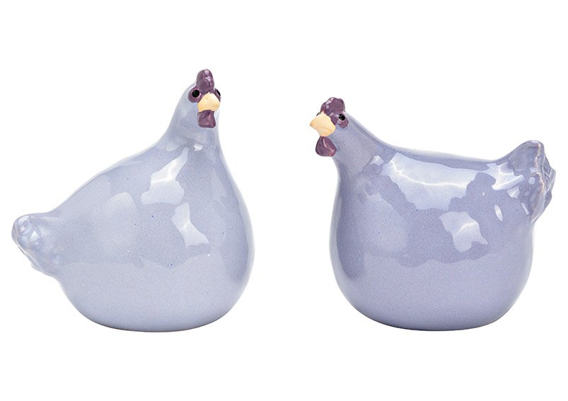 Ceramic chicken purple 2-fold, (W/H/D) 10x13x12cm