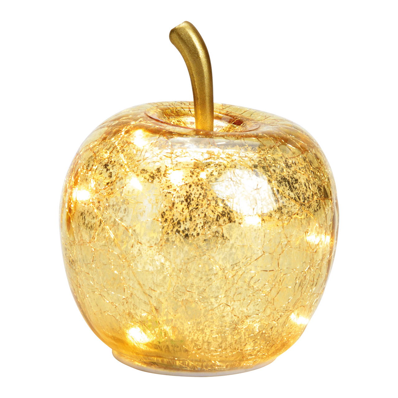 Manzana de cristal decorativa con luz 10 LED y temporizador, dorada, Ø 11x12 cm