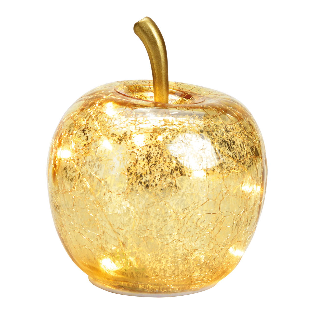 Deko Apfel aus Glas mit Licht 10er LED & Timer, Gold, Ø 11x12 cm Deko Apfel aus Glas mit Licht 10er LED & Timer, Gold, Ø 11x12 cm