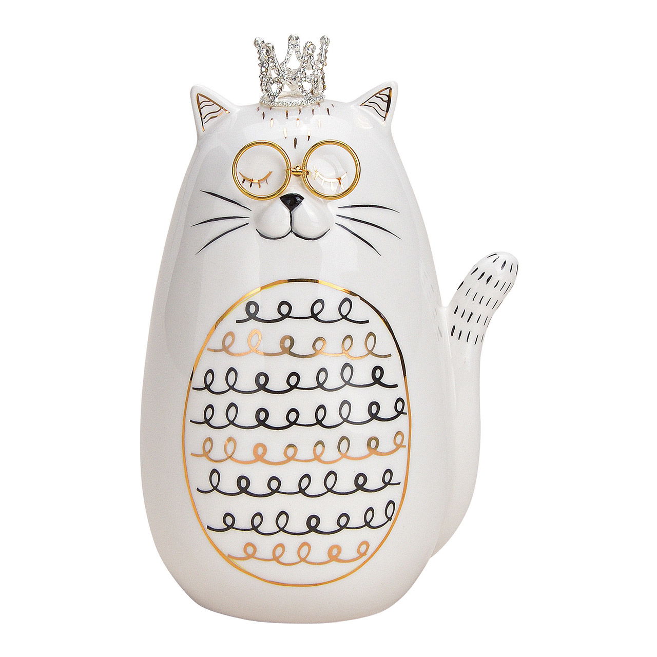 Katze mit Brille aus Keramik Weiß (B/H/T) 12x17x10cm Töpferei, Kochgeschirr, Topf, Porzellan, Teekanne