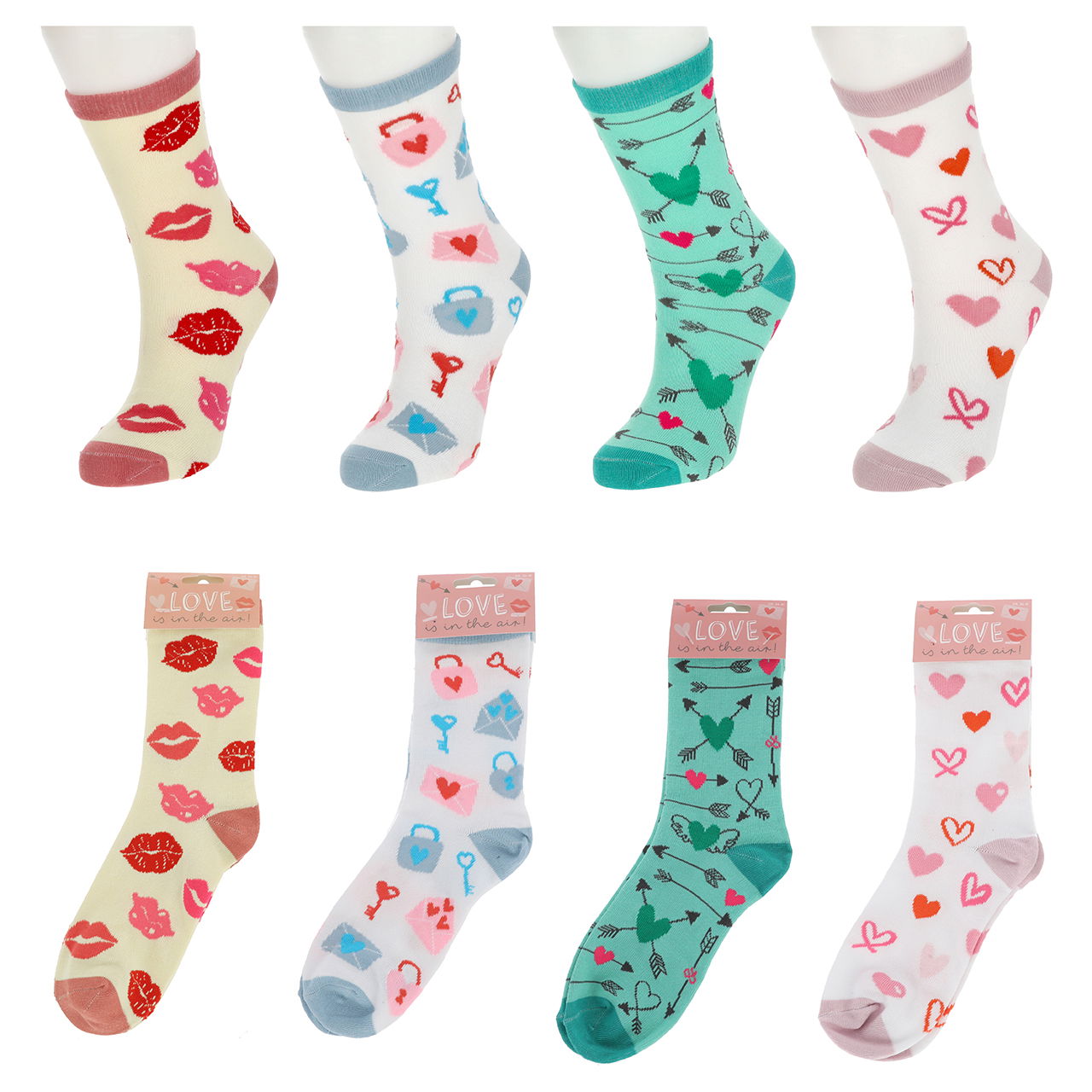 Ladies' socks Love 4/s Heardcard 36-41 made of textile Colorful (W/H/D) 5x10x2cm Bekleidung, Strumpfwaren, Socke