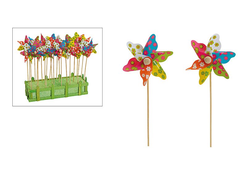 Flowerstick, windmill, plastic/wood, colourful (w/h/d) 9x28x4cm