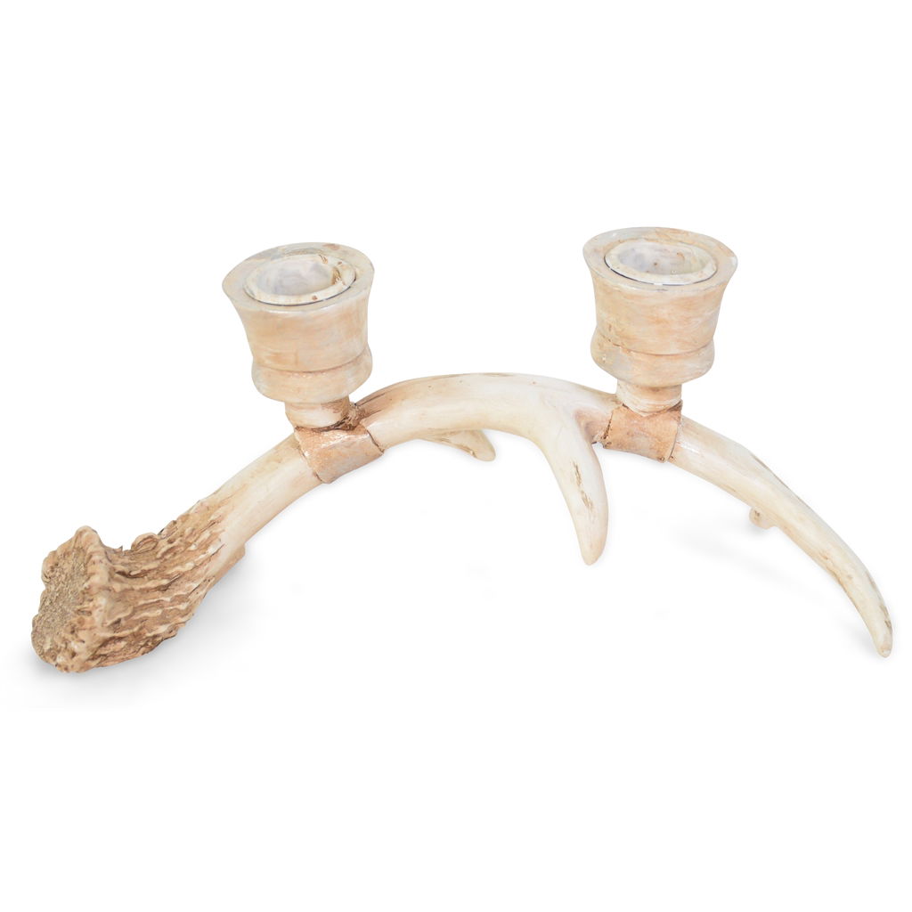 Porte-bougies bois de cerf, 2 fois, poly, 22.5x8.8x9.5cm, 1 pce, crème Rauchrohr, Kerze