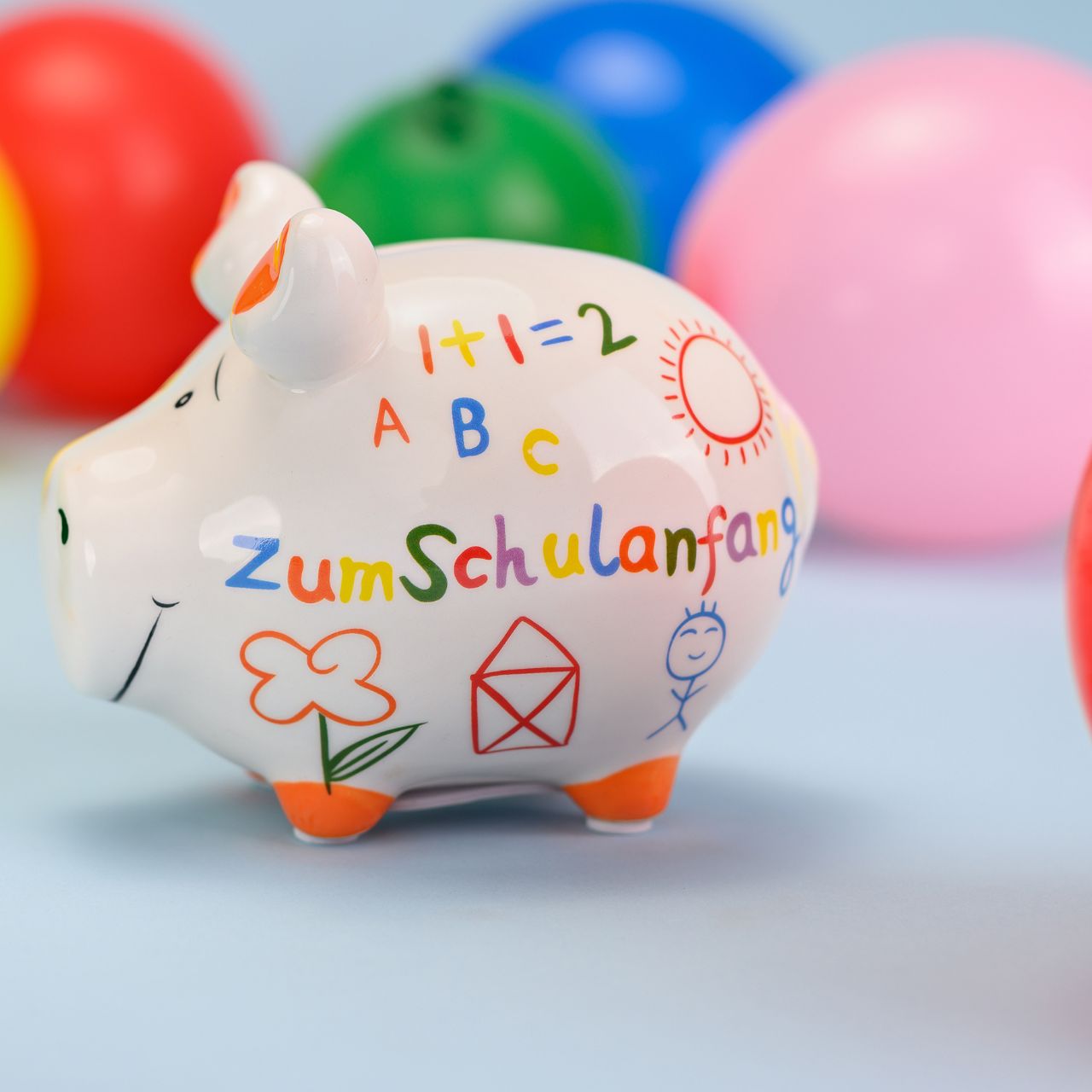 KCG Sparschwein "Zum Schulanfang" aus Keramik, Bunt (B/H/T) 12,5x9x9cm Kleinschwein Sparschwein