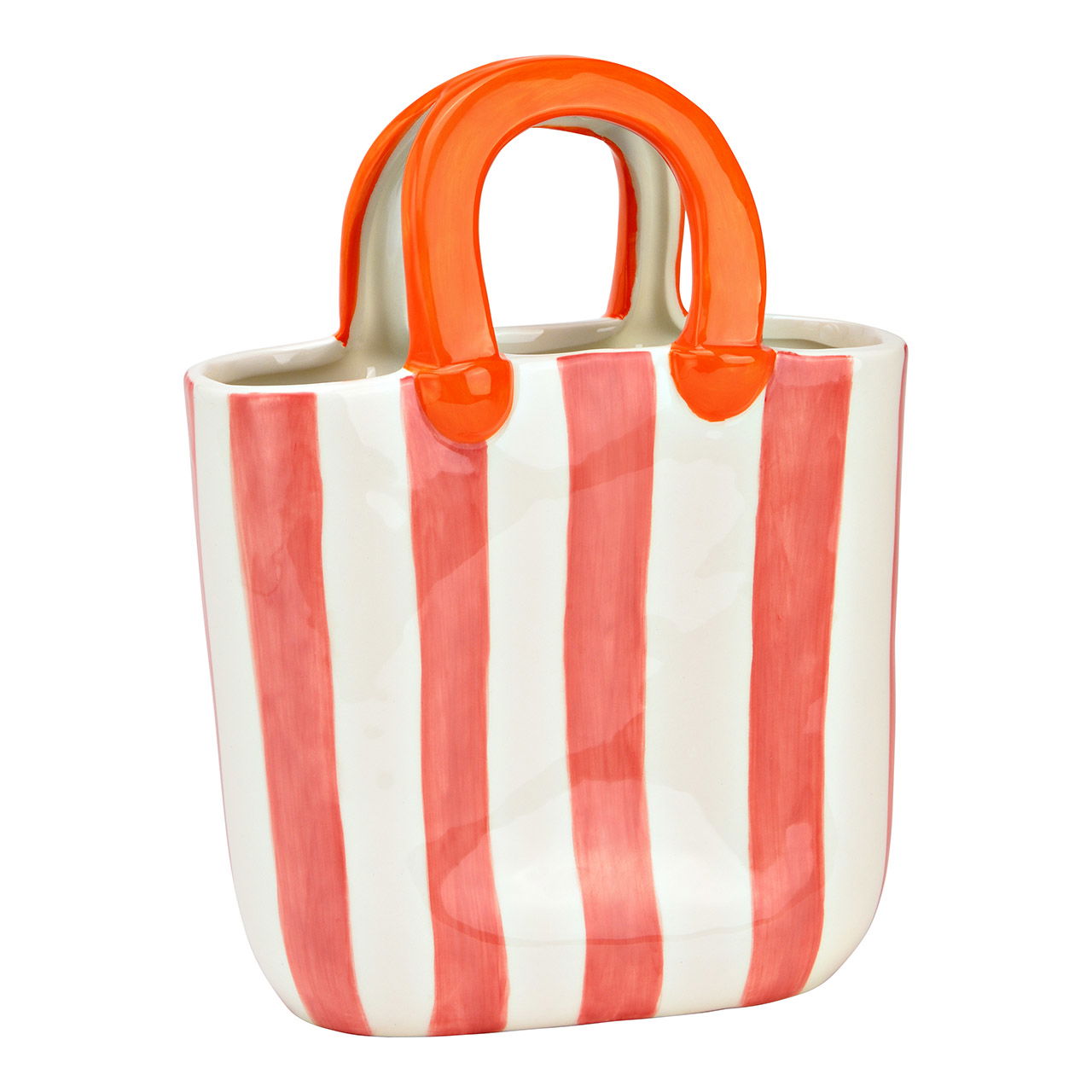 Vase Handtasche gestreift aus Keramik pink/rosa (B/H/T) 17x23x7cm Vase Handtasche gestreift aus Keramik pink/rosa (B/H/T) 17x23x7cm